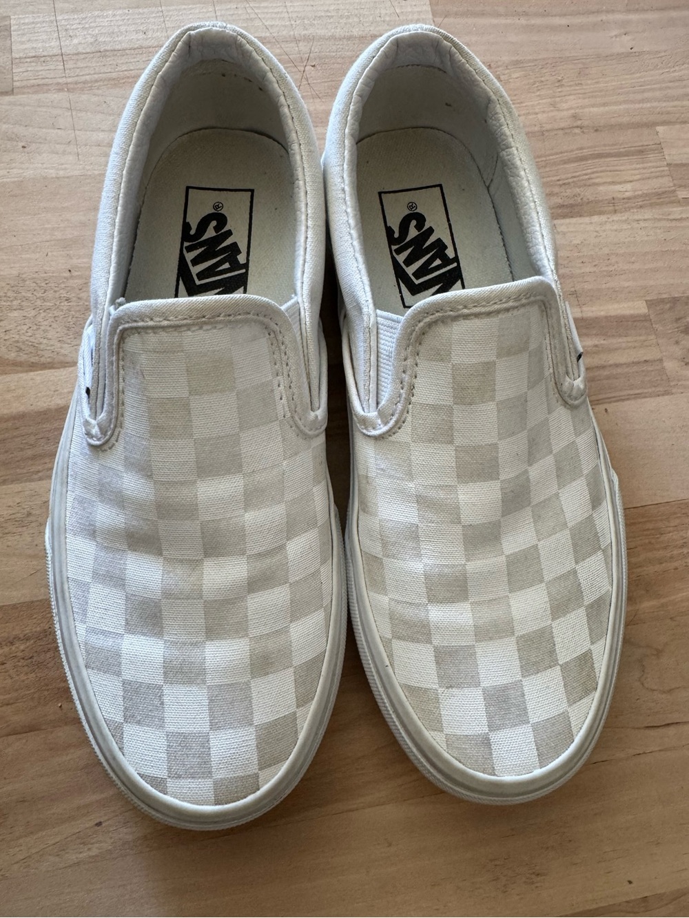 Vans White Slip-On Checkerboard Sneakers Size 5.5
